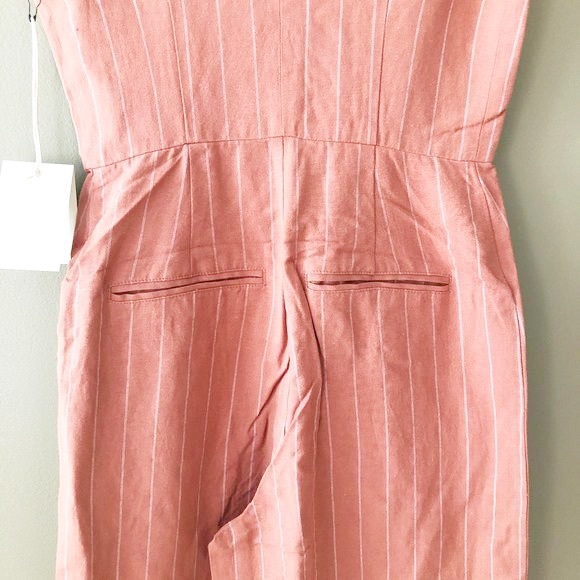 Tularosa Frankie Deep V-Neck Sleeveless Pinstripe Linen Jumpsuit Clay XXS NWT - Picture 8 of 9
